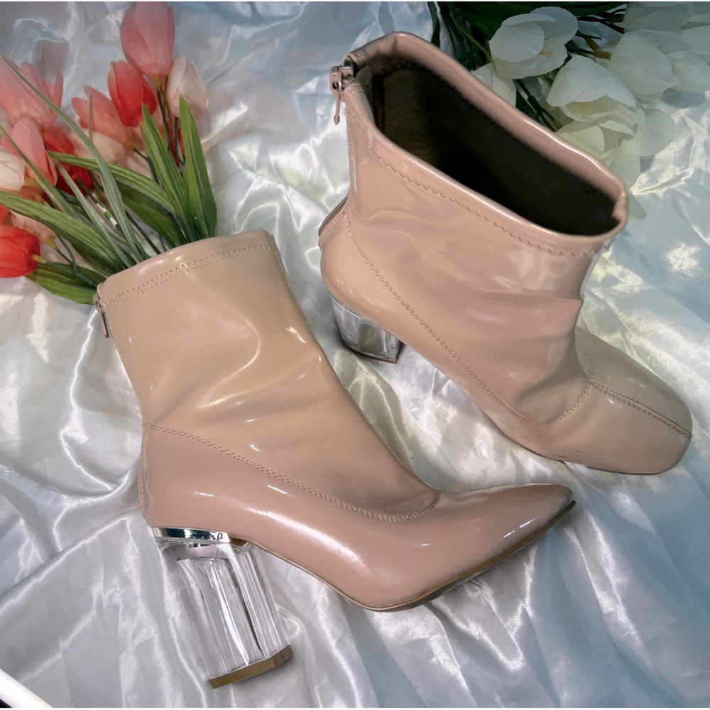 Square toe clear heel boots